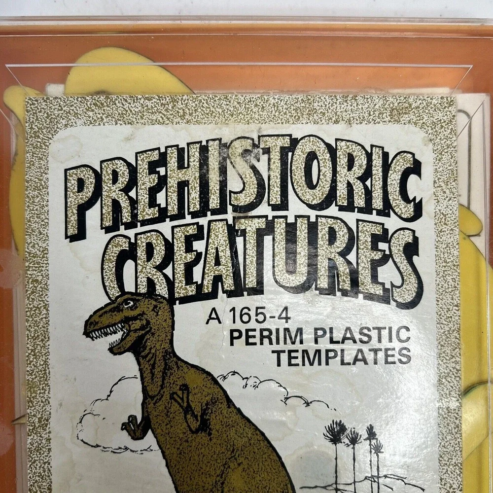 Philograph 1977 Prehistoric Creatures Plastic Dinosaur Templates Stencils Cards